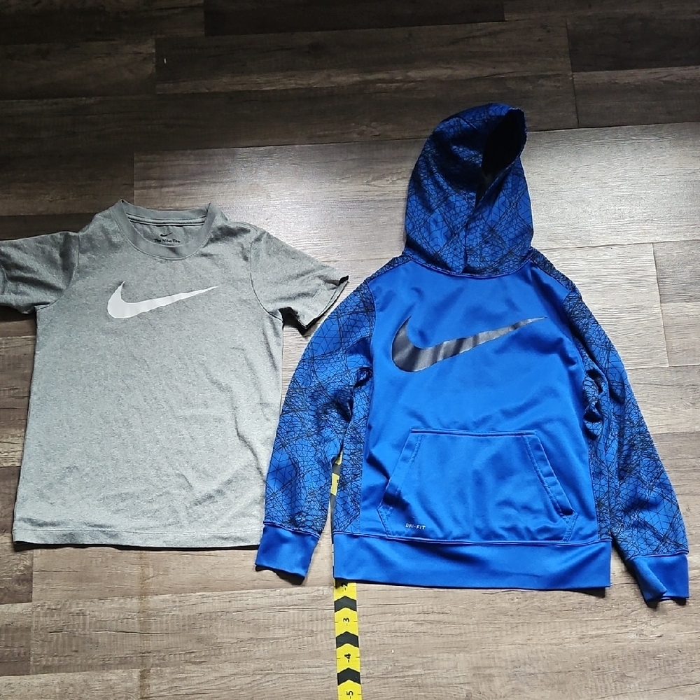 Nike Kids Gray T-Shirt and Blue Hoodie